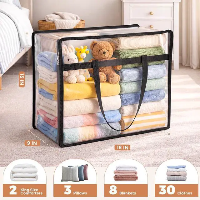 Alt view image 2 of 6 - 6 Pack Clear Storage Bags for Clothes, 40L Closet Organizers and Storage