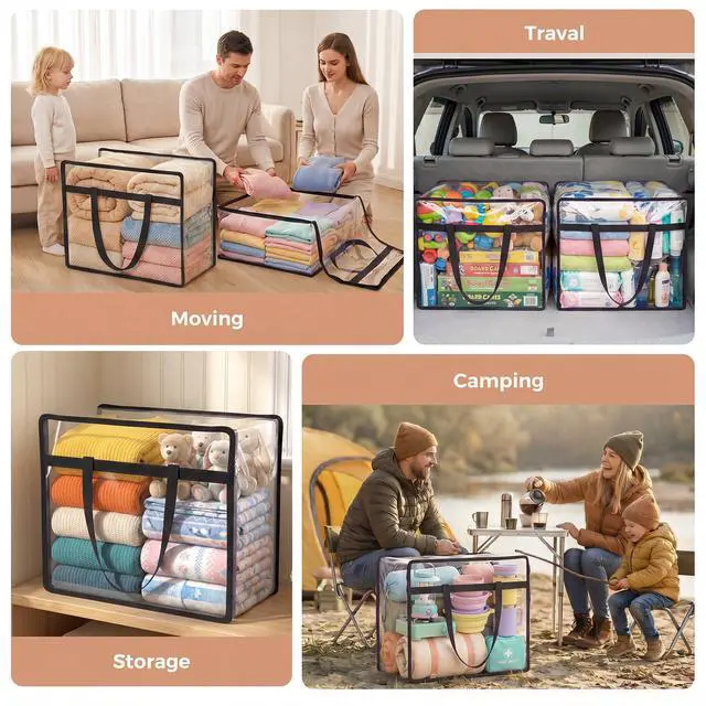 Alt view image 6 of 6 - 6 Pack Clear Storage Bags for Clothes, 40L Closet Organizers and Storage