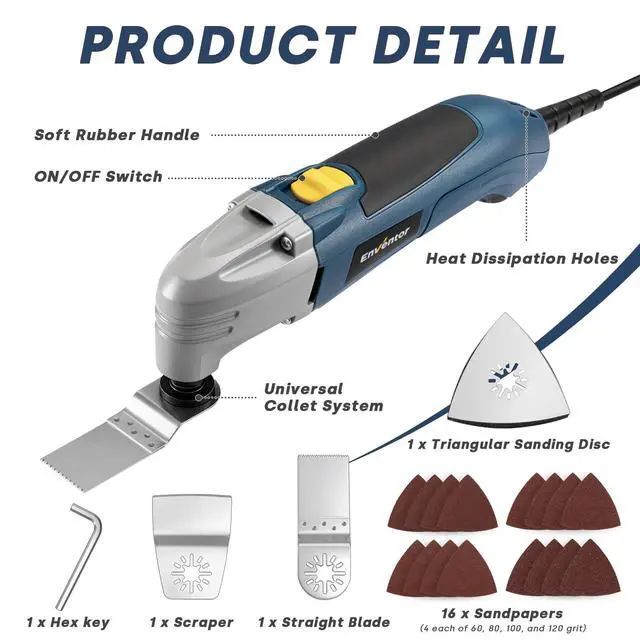 Alt view image 7 of 7 - Multi Tool Saw, 1.6A/200W Electric Oscillating Tool Kit Corded, 22000 OPM, 3° Oscillating Angle Oscillating Saw for Cutting, Scraping, Sanding, Universal Interface