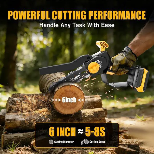 Alt view image 3 of 7 - 6-Inch Mini Chainsaw Compatible with DeWalt 20V Battery, Battery Powered Small Chainsaw for Tree Trimming, Cordless Mini Electric Handheld Saw with Tool-Free Tensioning & Auto-Stop (Tool Only)