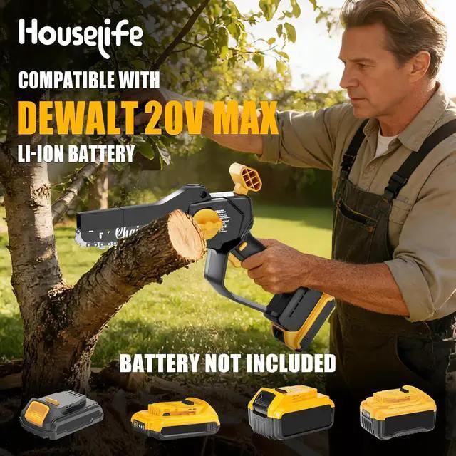 Alt view image 2 of 7 - 6-Inch Mini Chainsaw Compatible with DeWalt 20V Battery, Battery Powered Small Chainsaw for Tree Trimming, Cordless Mini Electric Handheld Saw with Tool-Free Tensioning & Auto-Stop (Tool Only)
