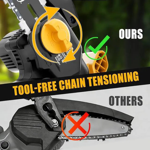 Alt view image 5 of 7 - 6-Inch Mini Chainsaw Compatible with DeWalt 20V Battery, Battery Powered Small Chainsaw for Tree Trimming, Cordless Mini Electric Handheld Saw with Tool-Free Tensioning & Auto-Stop (Tool Only)