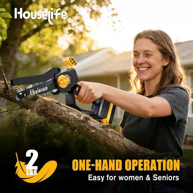 Alt view image 4 of 7 - 6-Inch Mini Chainsaw Compatible with DeWalt 20V Battery, Battery Powered Small Chainsaw for Tree Trimming, Cordless Mini Electric Handheld Saw with Tool-Free Tensioning & Auto-Stop (Tool Only)