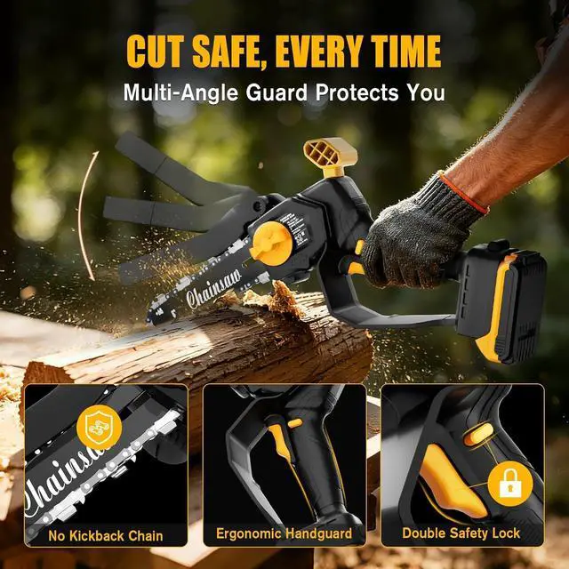 Alt view image 6 of 7 - 6-Inch Mini Chainsaw Compatible with DeWalt 20V Battery, Battery Powered Small Chainsaw for Tree Trimming, Cordless Mini Electric Handheld Saw with Tool-Free Tensioning & Auto-Stop (Tool Only)