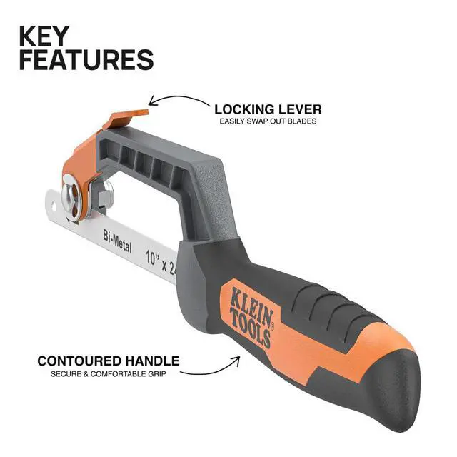 Alt view image 2 of 7 - 31432 Compact Medium-Cut Hacksaw, 10-Inch 24 TPI Bi-Metal Blade Hand Saw, Cuts Thin Wall Copper and Aluminum, PVC, PEX, ABS Pipes, and Wood in Tight Spaces