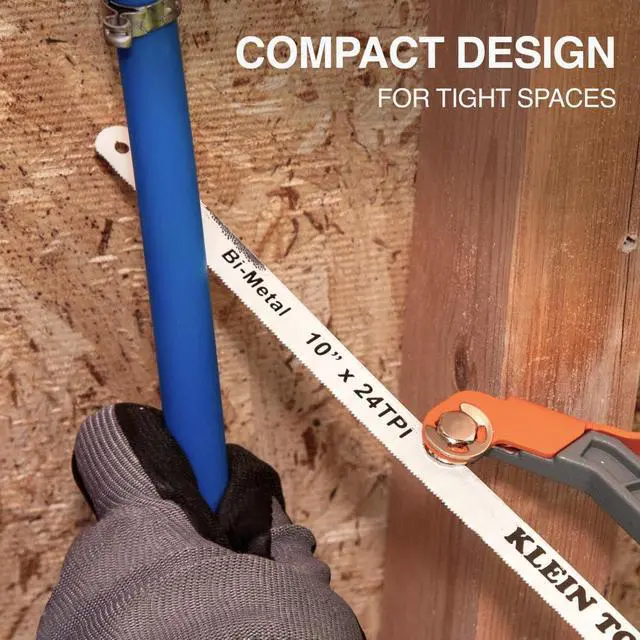 Alt view image 4 of 7 - 31432 Compact Medium-Cut Hacksaw, 10-Inch 24 TPI Bi-Metal Blade Hand Saw, Cuts Thin Wall Copper and Aluminum, PVC, PEX, ABS Pipes, and Wood in Tight Spaces