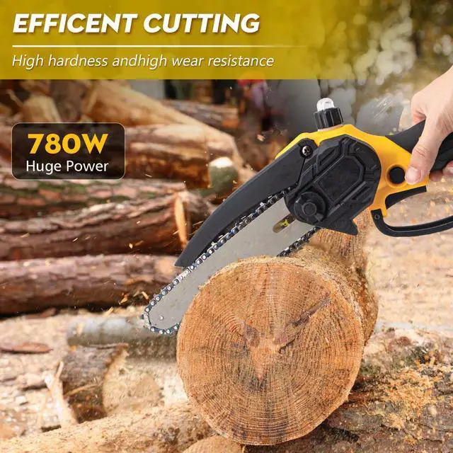 Alt view image 4 of 6 - Mini Chainsaw 6 Inch Cordless, Brushless Electric Chainsaw with 2 Batteries & 2 Chains, Lightweight Security Lock Handheld Saw for Tree Trimming & Wood Cutting
