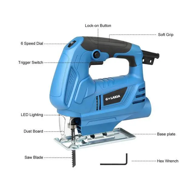 Alt view image 4 of 7 - 4.5 Amp Corded Jig Saw, 3000 RPM 500W Electric Jig Saw with 5 Blade, 6 Variable Speed, LED Light & Tool-less Blade Quick Release, 45° Bevel Cutting Tool for Wood, Metal, Plastic DIY Projects