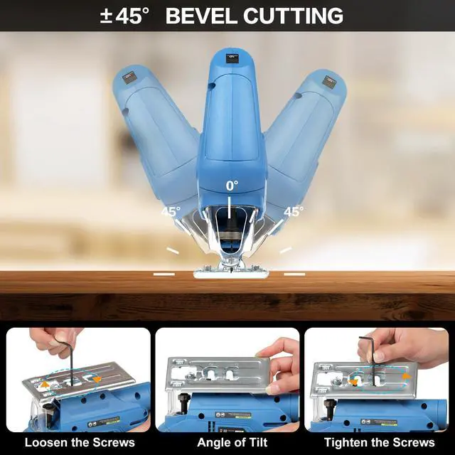 Alt view image 7 of 7 - 4.5 Amp Corded Jig Saw, 3000 RPM 500W Electric Jig Saw with 5 Blade, 6 Variable Speed, LED Light & Tool-less Blade Quick Release, 45° Bevel Cutting Tool for Wood, Metal, Plastic DIY Projects