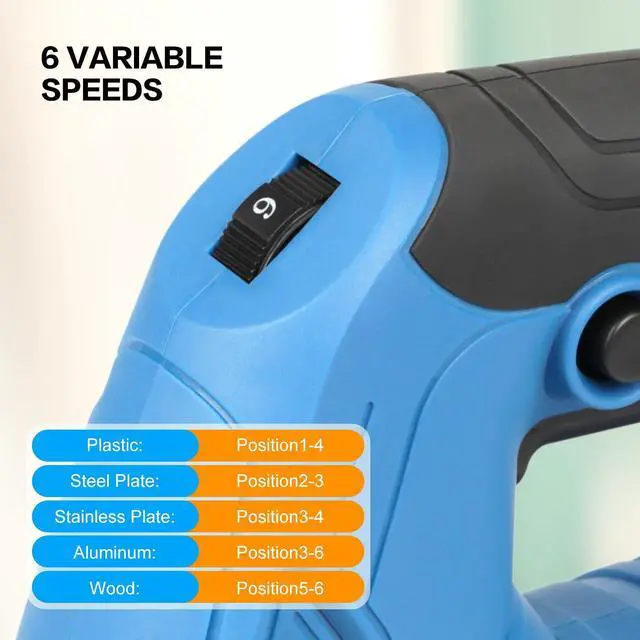 Alt view image 6 of 7 - 4.5 Amp Corded Jig Saw, 3000 RPM 500W Electric Jig Saw with 5 Blade, 6 Variable Speed, LED Light & Tool-less Blade Quick Release, 45° Bevel Cutting Tool for Wood, Metal, Plastic DIY Projects