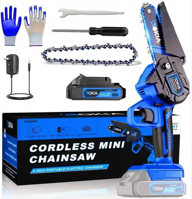 Main image of Mini Chainsaw, 20V Cordless 4 Inch, 1.5Ah Battery, Handheld Saw, Blue