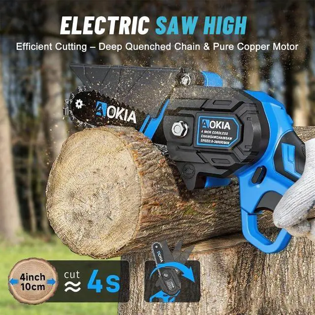 Alt view image 7 of 7 - Mini Chainsaw, 20V Cordless 4 Inch, 1.5Ah Battery, Handheld Saw, Blue