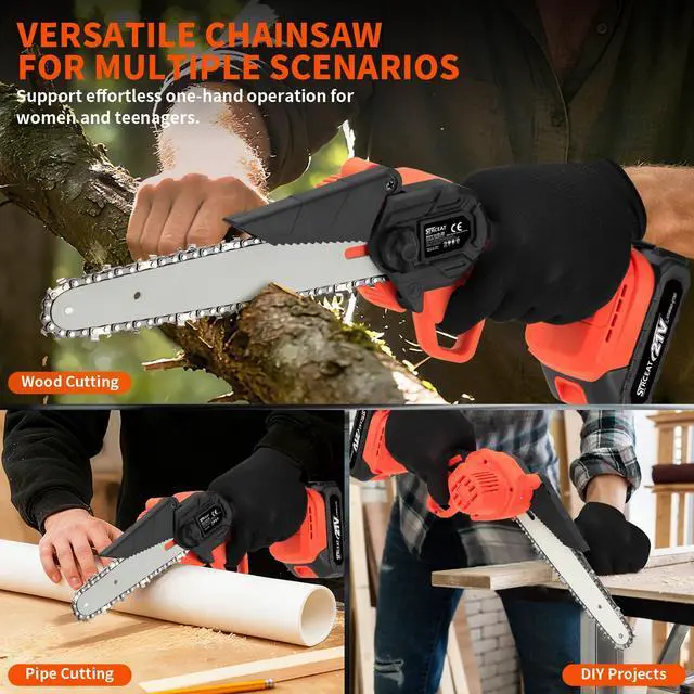 Alt view image 5 of 7 - 6" Mini Chainsaw Brushless,2x4.0AH Battery Portable Handheld Small Cordless Saw with 2 x Guide Plate, Electric Hand Saw for Wood/Tree Cutting Gardening Pruning