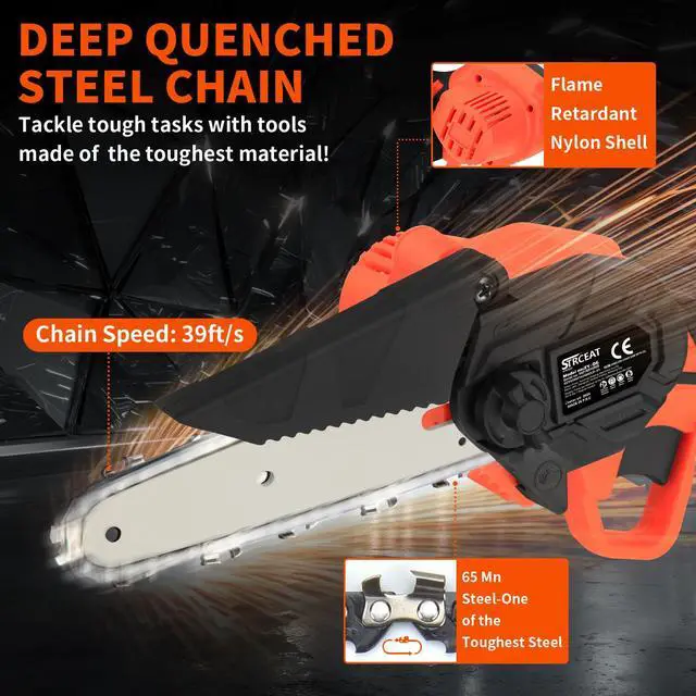 Alt view image 6 of 7 - 6" Mini Chainsaw Brushless,2x4.0AH Battery Portable Handheld Small Cordless Saw with 2 x Guide Plate, Electric Hand Saw for Wood/Tree Cutting Gardening Pruning