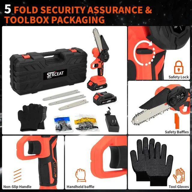 Alt view image 7 of 7 - 6" Mini Chainsaw Brushless,2x4.0AH Battery Portable Handheld Small Cordless Saw with 2 x Guide Plate, Electric Hand Saw for Wood/Tree Cutting Gardening Pruning
