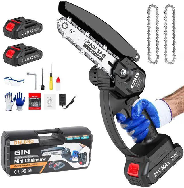 Main image of Mini Chainsaw - 6 Inch Battery Chainsaw with 2 Batteries, Garden Tools for Tree Branch Trimming, Wood Cutting, Holiday Gifts for Men, Fathers & Gardening Enthusiasts