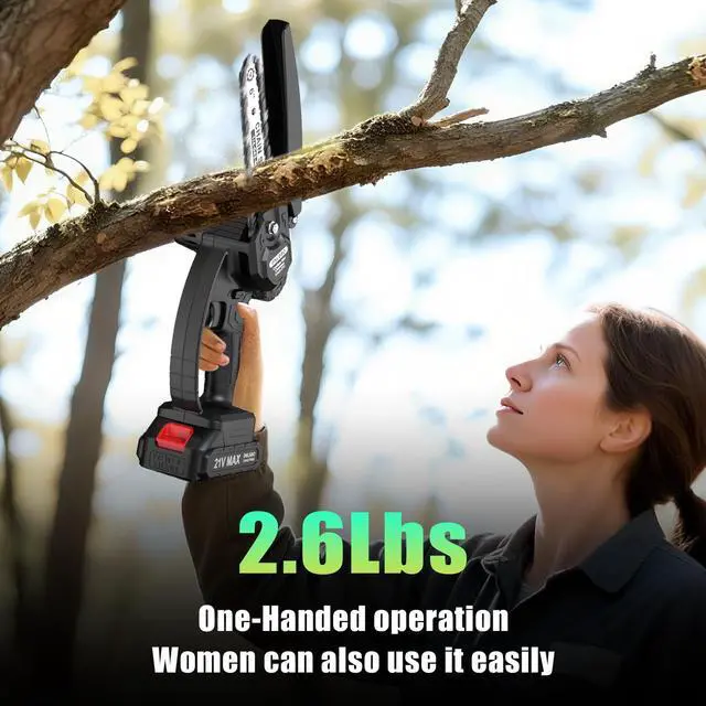 Alt view image 2 of 7 - Mini Chainsaw - 6 Inch Battery Chainsaw with 2 Batteries, Garden Tools for Tree Branch Trimming, Wood Cutting, Holiday Gifts for Men, Fathers & Gardening Enthusiasts