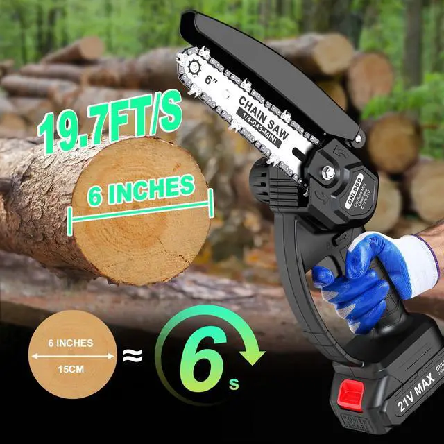 Alt view image 5 of 7 - Mini Chainsaw - 6 Inch Battery Chainsaw with 2 Batteries, Garden Tools for Tree Branch Trimming, Wood Cutting, Holiday Gifts for Men, Fathers & Gardening Enthusiasts