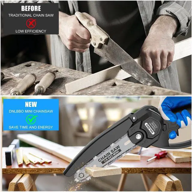 Alt view image 6 of 7 - Mini Chainsaw - 6 Inch Battery Chainsaw with 2 Batteries, Garden Tools for Tree Branch Trimming, Wood Cutting, Holiday Gifts for Men, Fathers & Gardening Enthusiasts