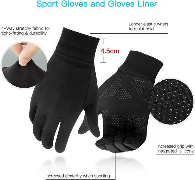Alt view image 3 of 7 - Running Gloves, Touch Screen Anti-Slip Lightweight Gloves Liners for Cycling Biking Sporting Driving for Men Women (Large)