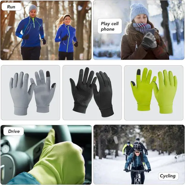 Alt view image 7 of 7 - Running Gloves, Touch Screen Anti-Slip Lightweight Gloves Liners for Cycling Biking Sporting Driving for Men Women (Large)
