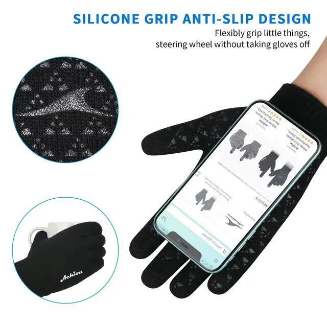 Alt view image 2 of 6 - Winter Gloves, Glove for Men Women, Upgraded Touch Screen Texting Warm Running with Thermal Soft Knit Lining