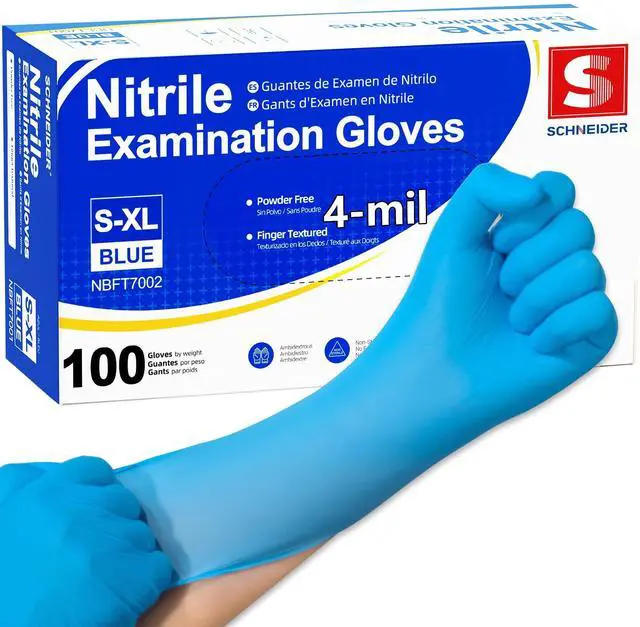 Main image of Mdeical Nitrile Exam Gloves, 4 mil, Powder-Free, Latex-Free, Non-Sterile Disposable Gloves for Medical Exams, Cleaning and Food Prep, Blue, 100 Count, Medium