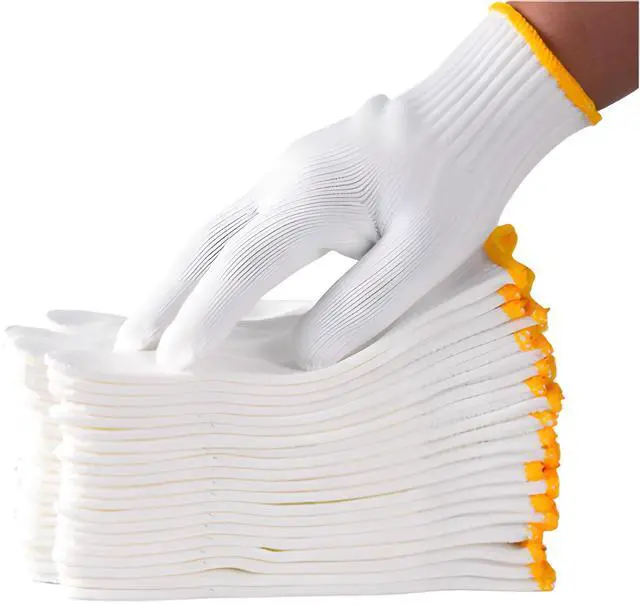 Main image of Unisex white cotton polyester knitted safety gloves,for gardening,warehouse,cooking work (12)