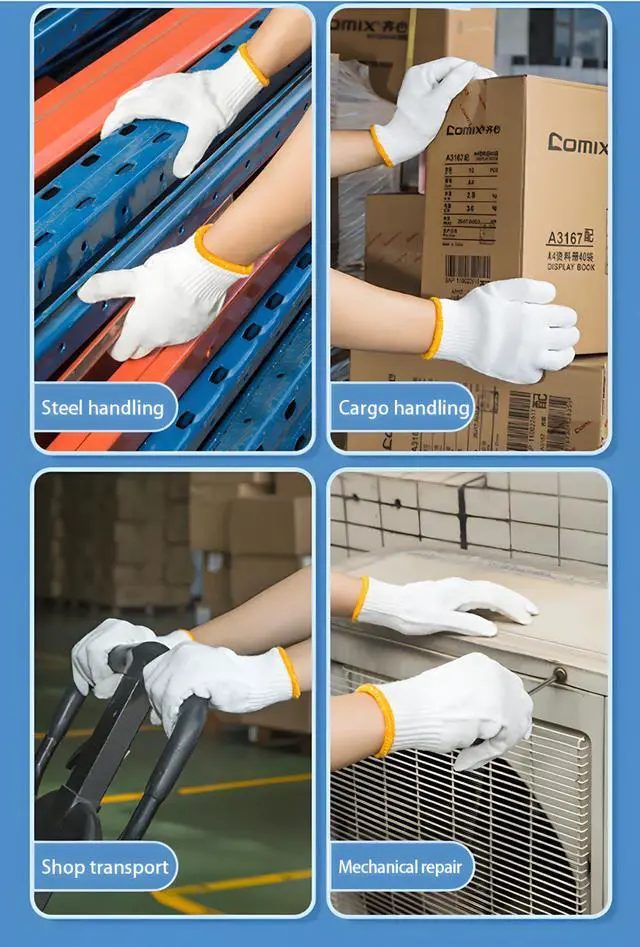 Alt view image 2 of 6 - Unisex white cotton polyester knitted safety gloves,for gardening,warehouse,cooking work (12)