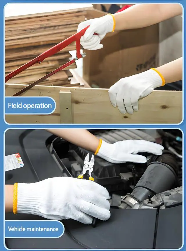 Alt view image 3 of 6 - Unisex white cotton polyester knitted safety gloves,for gardening,warehouse,cooking work (12)