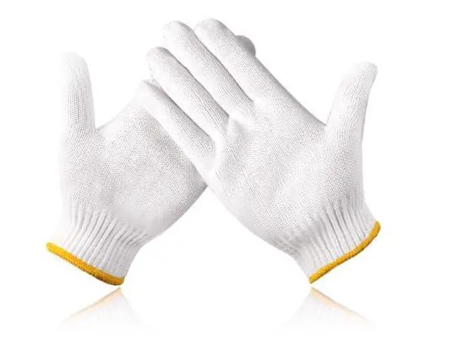 Alt view image 6 of 6 - Unisex white cotton polyester knitted safety gloves,for gardening,warehouse,cooking work (12)