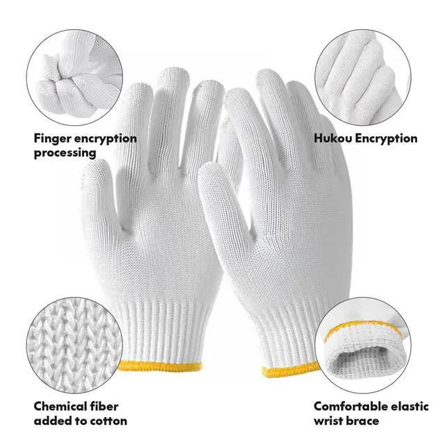Alt view image 5 of 6 - Unisex white cotton polyester knitted safety gloves,for gardening,warehouse,cooking work (12)