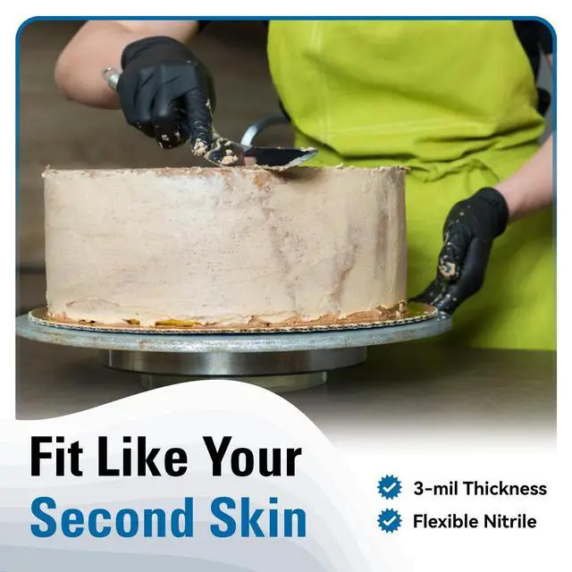 Alt view image 3 of 6 - Disposable Nitrile Gloves Black, Food Safe Rubber Gloves Latex-Free Powder-Free for Cooking Food Prep Kitchen Clean (Large, 100)