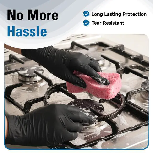 Alt view image 4 of 6 - Disposable Nitrile Gloves Black, Food Safe Rubber Gloves Latex-Free Powder-Free for Cooking Food Prep Kitchen Clean (Large, 100)