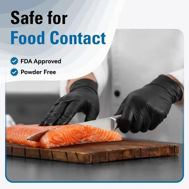 Alt view image 2 of 6 - Disposable Nitrile Gloves Black, Food Safe Rubber Gloves Latex-Free Powder-Free for Cooking Food Prep Kitchen Clean (Large, 100)