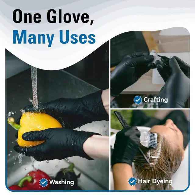 Alt view image 6 of 6 - Disposable Nitrile Gloves Black, Food Safe Rubber Gloves Latex-Free Powder-Free for Cooking Food Prep Kitchen Clean (Large, 100)