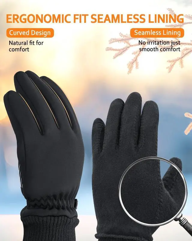 Alt view image 4 of 7 - Winter Waterproof Touchscreen Gloves for Men and Women, Black, M