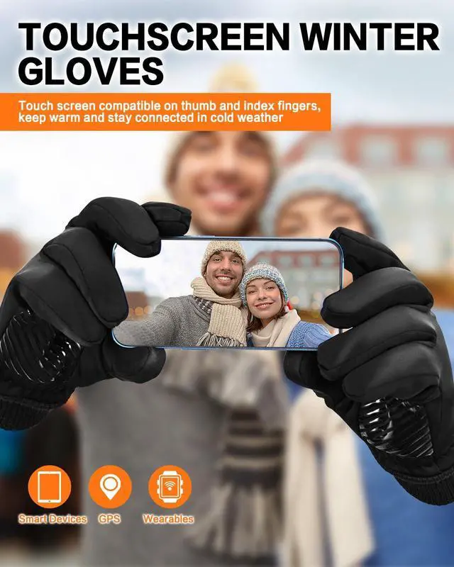 Alt view image 3 of 7 - Winter Waterproof Touchscreen Gloves for Men and Women, Black, M