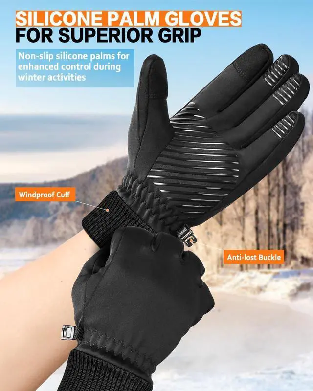 Alt view image 6 of 7 - Winter Waterproof Touchscreen Gloves for Men and Women, Black, M