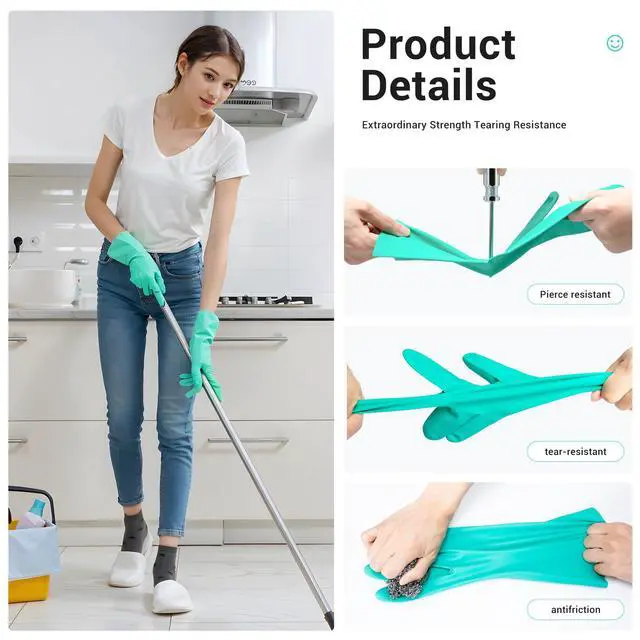 Alt view image 2 of 5 - Chemical Resistant Nitrile Gloves, Resist Household Acid, Alkali, Solvent and Oil, Latex Rubber Free, 1 Pair Medium
