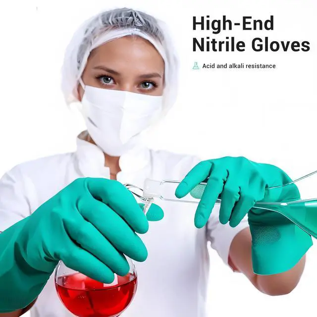 Alt view image 4 of 5 - Chemical Resistant Nitrile Gloves, Resist Household Acid, Alkali, Solvent and Oil, Latex Rubber Free, 1 Pair Medium