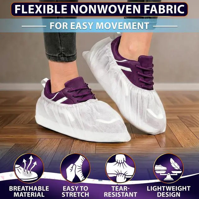 Alt view image 3 of 7 - 100 Pcs White Shoe Covers Disposable, 50 Pairs Non-Woven for Indoors