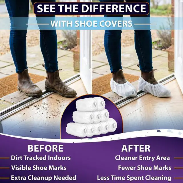 Alt view image 6 of 7 - 100 Pcs White Shoe Covers Disposable, 50 Pairs Non-Woven for Indoors