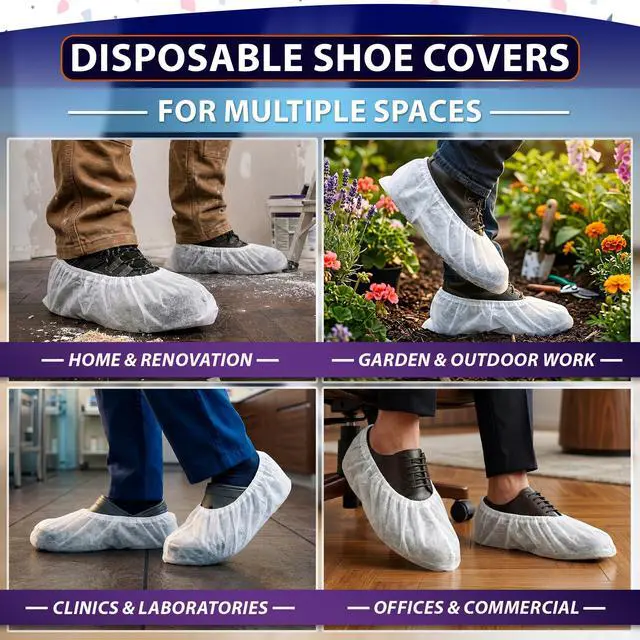 Alt view image 5 of 7 - 100 Pcs White Shoe Covers Disposable, 50 Pairs Non-Woven for Indoors