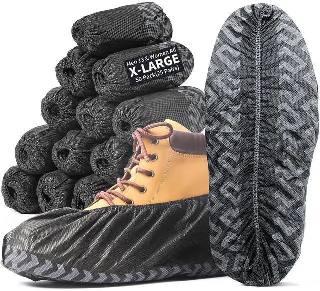 Main image of 50 Pack Shoe Covers Disposable Non-Slip, Black Non-Woven Fabric Boot Covers, Stretchable Fits Up to Size 13 US Men (Black, 50 Pack)