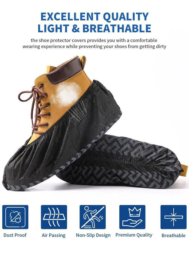Alt view image 6 of 7 - 50 Pack Shoe Covers Disposable Non-Slip, Black Non-Woven Fabric Boot Covers, Stretchable Fits Up to Size 13 US Men (Black, 50 Pack)