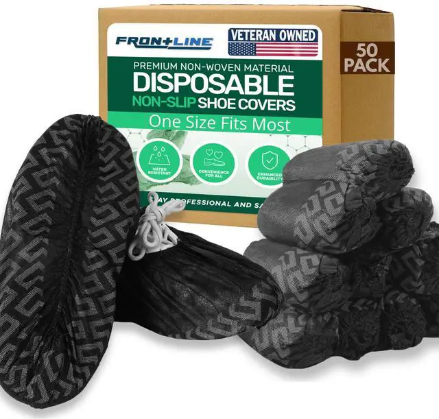 Main image of Non-Slip Shoe Covers Disposable, 50 Pack Black, One Size Fits Most Booties