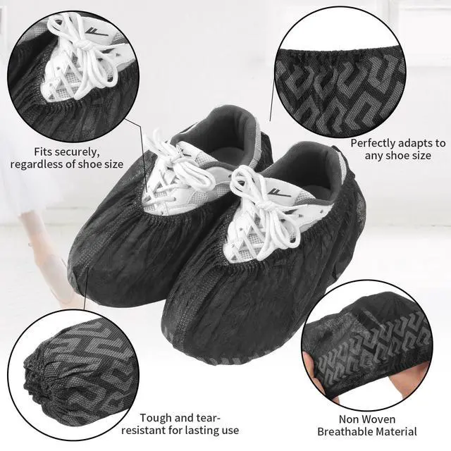 Alt view image 3 of 7 - Non-Slip Shoe Covers Disposable, 50 Pack Black, One Size Fits Most Booties