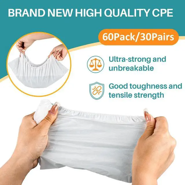 Alt view image 2 of 6 - 60 Pack (30 Pairs) Shoe Covers - Boot Covers Plastic Disposable Waterproof Shoe Covers for Men and Women for House Cleaning