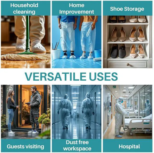 Alt view image 5 of 6 - 60 Pack (30 Pairs) Shoe Covers - Boot Covers Plastic Disposable Waterproof Shoe Covers for Men and Women for House Cleaning